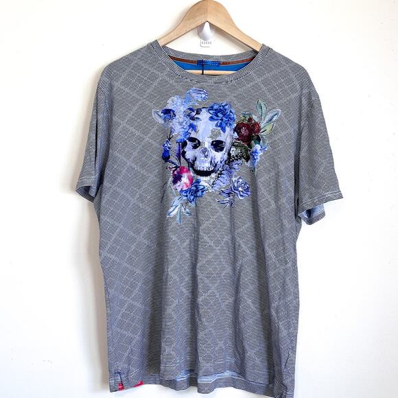 Robert Graham Naylor Skull Men Graphic Tee T-Shirt Size 2XL Gothic Grunge Floral - Picture 1 of 8